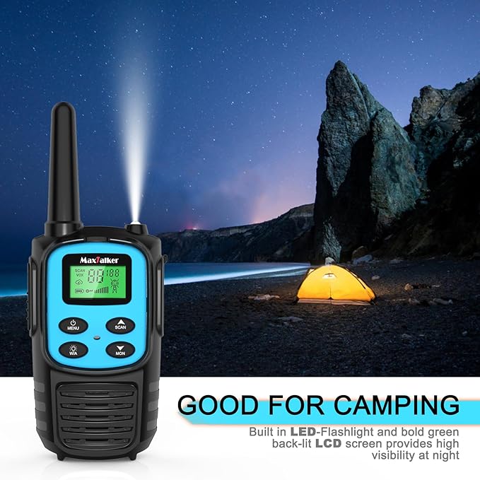 MaxTalker Walkie Talkies Long Range for Adult, MT10 Rechargeable Walkie Talkies FRS Two Way Radio, NOAA, 1200mAh Li-ion Battery USB-C Cable, LED Flashlight,VOX Walkie Talkie for Camping 2Pack (Blue)