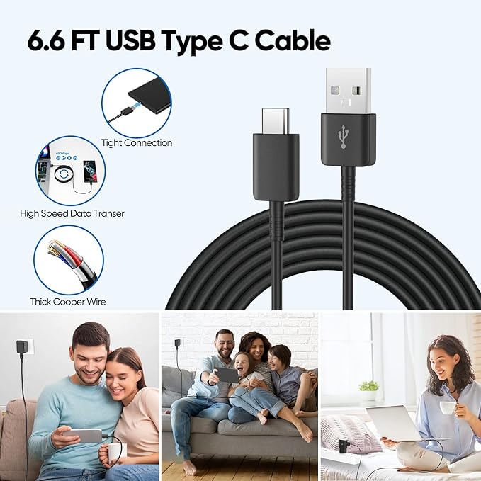 Android Phone Charger, Samsung Charger Fast Charging Cord with 6.6ft Type C Cable for Samsung Galaxy S26/S25/S24/S24Ultra/S23/S23 Ultra/S22/S21/S20/S20+/S10/S10+/S10e/S9/S9+/S8/Note 8/9/10/20