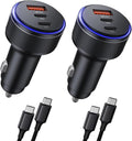 Car Charger for iPhone 17/17 Pro Max USB C Fast Charger,2Pack 90W 3-Port Charger Adapter for iPhone 16/16 Plus/16 Pro/16 Pro Max/15/14/Pro Max/AirPods4/ iPad Pro/Mini, (USB C to C Cable)