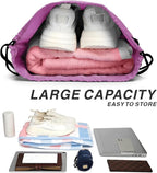 Drawstring Backpack Sports Water Resistant String Bag Sport Gym Sackpack for Women Men Large with Zipper, Pink