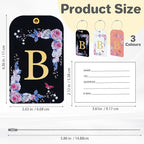 3 Pack Luxury Floral Luggage Tags, Durable PU Leather Suitcase Tags with Stainless Steel Cable Strap, Hidden ID Slot for Privacy Protection, Easy to Identify Waterproof Travel Accessories Gift (B)