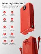 Portable Charger, 20000mAh 22.5W Fast Charging Power Bank with Built-in Cables & Wall Plug, Travel Essentials Battery Pack with LED Display, USB C External Battery Bank for iPhone iPad, Samsung Red