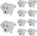 JACKYLED 3 Prong to 2 Prong Polarized Grounding Adapter, Wall Outlet Converter 3-Prong Adapter Fireproof Material 392℉ Resistant Heavy Duty for Household, Christmas Light, Indoor Use Only, 10 Pack
