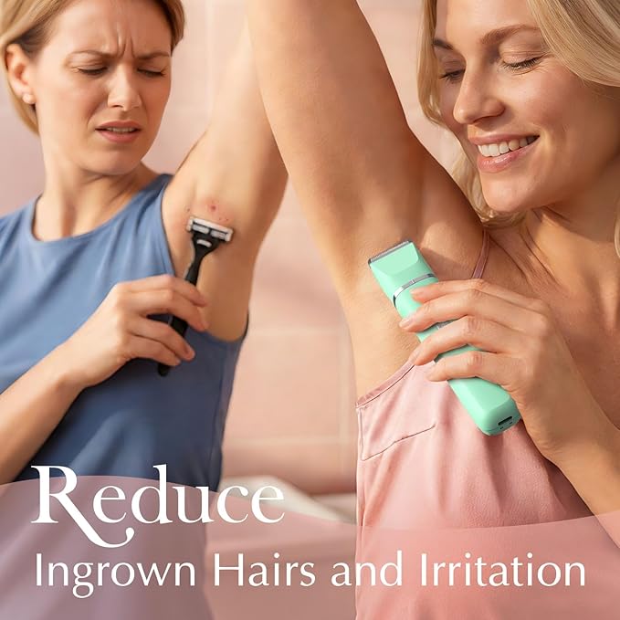 Risina Bikini Trimmer for Women - Pubic Hair Trimmer for Women, Gentle Dual Head Electric Shaver for Private Area and Bikini Line, IPX7 Waterproof, Cordless Rechargeable, Self-Care Gifts for Women