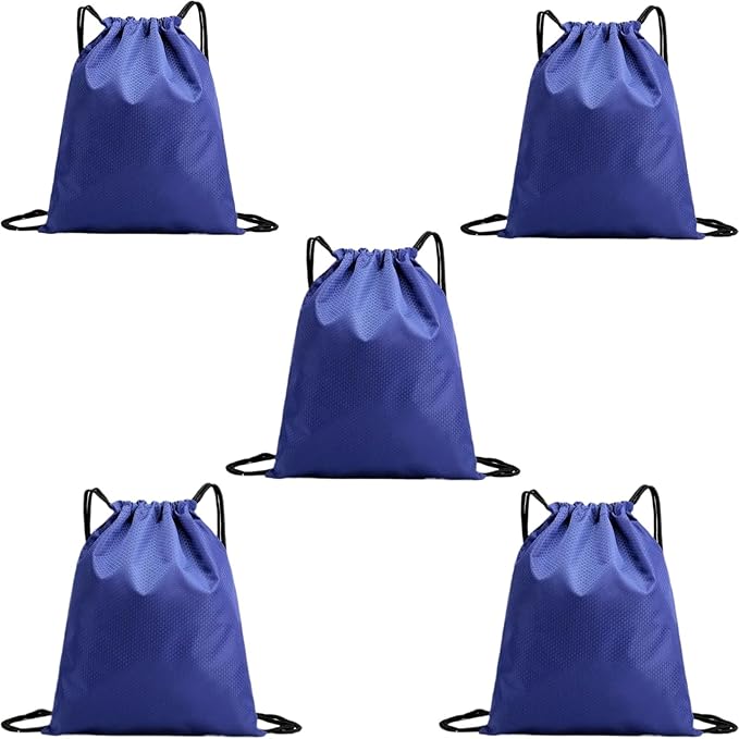 5-Pack Waterproof Drawstring Backpacks, Soccer-Texture Oxford Fabric, 16.9" × 13.8", Lightweight 0.20 lb Each, No Eyelets, Gym & Marathon Gear Sacks(Blue)