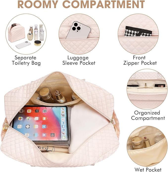 Large Women's Travel Duffle, Weekender with Shoe Compartment, Carry On Overnight Bag, Gym Duffel with Wet Pocket, Hospital Bags for Labor and Delivery 3 PCS Set