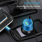 67.5W Blue Car Charger USB C Super Fast Charging, 45W USBC&QC3.0 Port Plug for iPhone 17 Pro Max/Air/16/15/iPad, Samsung S26 Android Cell Phone, Dual 12V Cigarette Lighter Adapter+ 3.3ft Type C Cable