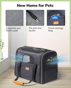 Morpilot Pet Carrier for Large Cats, Puppies & Small Dogs Up to 25lbs, Escape-Proof with Locking Zippers, Dual-Sided Cushion, Safety Buckle for Car & Vet Travel, Includes Foldable Bowl (Dark Gray)