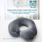 Keemall Inflatable Travel Neck Pillow, Super Soft Plane Neck Support Pillow for Travel Ariplane Sleep Support, Adjustable Neck Cushion Headrest Pillow, Folds Up Nicely, Black Grey