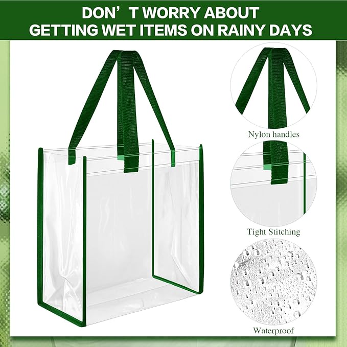 Eccliy 30 Pack 12x12x6 Inch Clear Tote Bag Stadium Approved Bulk Plastic Beach Tote Gift Bag with Handle for Gym Sports | 30 Pack, 12x12x6 Inch, Stadium Approved, Bulk, with Handle, Tote Gift Bag