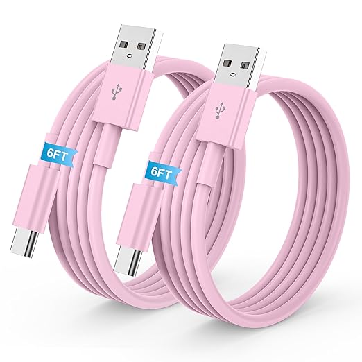 2Pack 6FT USB to USB C Cable for iPhone 17 16 15 Charger Cord, for Apple 17 16 15 Pro/Pro Max/Plus Type C Cord, for iPad Pro 12.9/11, Air 5th/4th Gen, Car Carplay Charging Cable for Android(Pink)