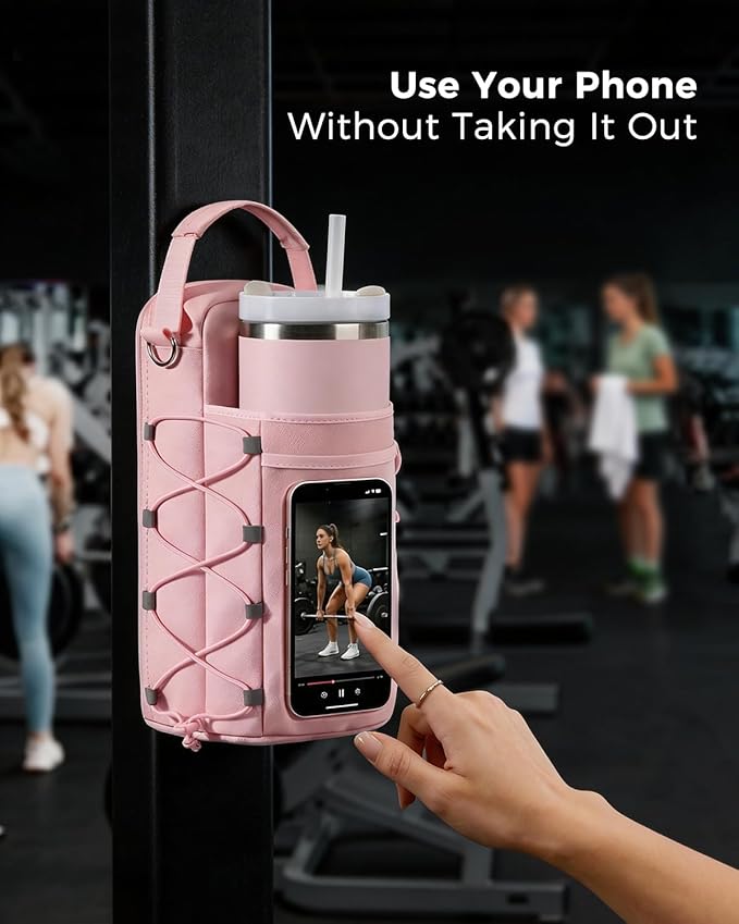 GLORIEROO Magnetic Gym Bag for Women - Water Bottle Holder Bag Carrier - Gym Workout Accessories Essentials Gifts for Women | 4 Built-in Magnets, Fits 40oz Tumbler, Shoulder Strap, Touchscreen Pocket