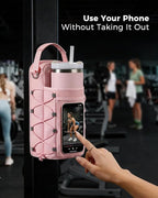 GLORIEROO Magnetic Gym Bag for Women - Water Bottle Holder Bag Carrier - Gym Workout Accessories Essentials Gifts for Women | 4 Built-in Magnets, Fits 40oz Tumbler, Shoulder Strap, Touchscreen Pocket