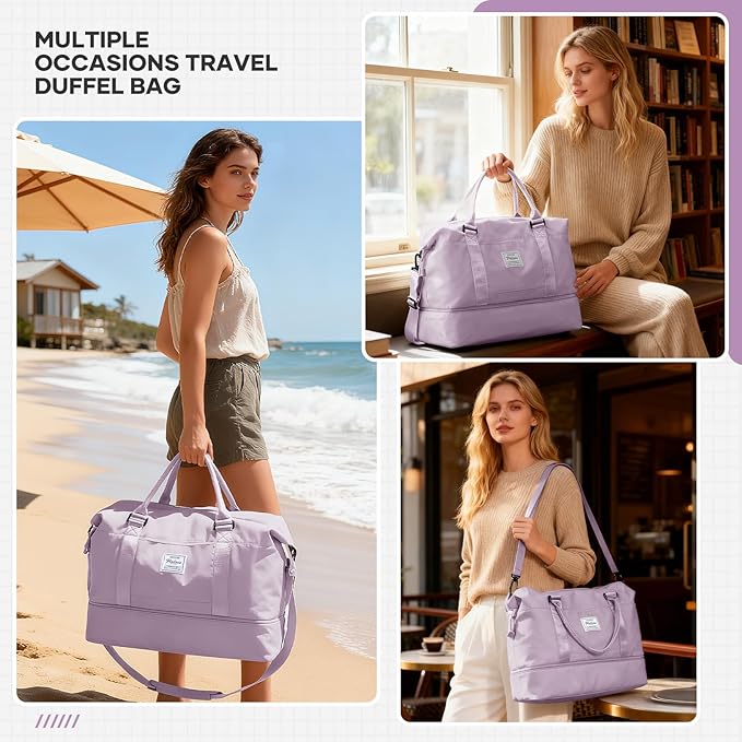 Travel Duffel Bag, Sports Tote Gym Bag, Shoulder Weekender Overnight Bag for Women