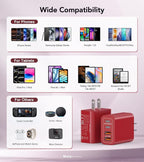 [2Pack] 40W USB C Wall Charger, Super Fast Charging Block PD+QC 4 Port Charger Cube for iPhone 17/16,iPad Pro/Mini/Air, iPod Nano, iPod Touch, Switch, Smart Phone, Smartwatches and Tablet(Red)