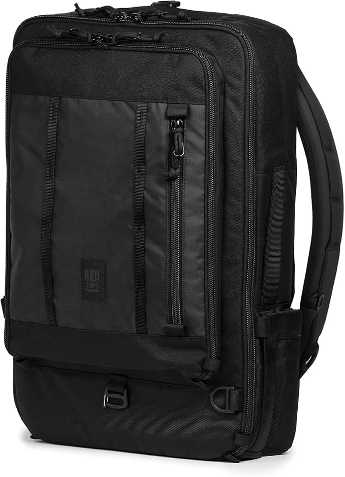 Topo Designs Global Travel Bag – 30L or 40L - Carry-On Compliant Most Airlines, Durable Travel Duffel Bag, Clam Shell Main Pocket, Laptop Sleeve, Backpack, Luggage (40L / Black/Black)