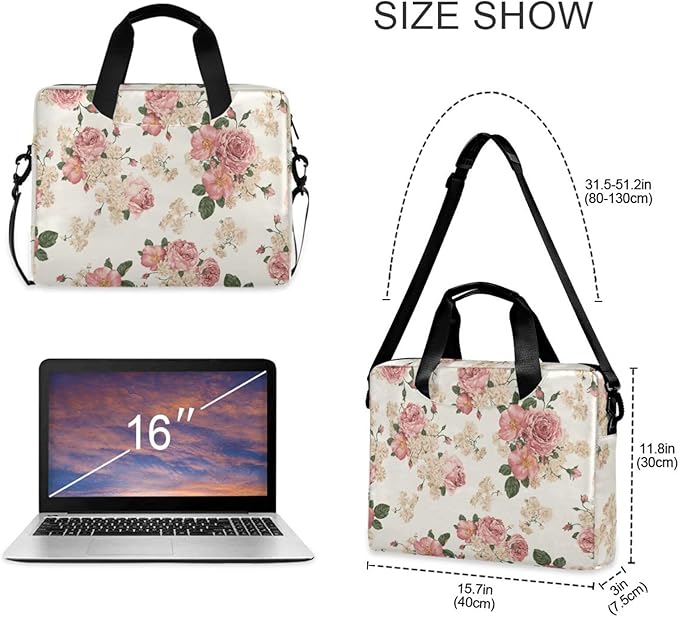 Beautiful Roses Vintage Floral Laptop Case, 15.6 inch Laptop Bag, Waterproof Laptop Sleeve, Protective Briefcase for Women Men