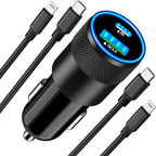 Rombica [Apple MFi Certified] iPhone Fast Car Charger, 52.5W USB-C PD&QC3.0 Car Power Cigarette Lighter USB Charger Adapter with 2Pack Lightning Braided Cable for iPhone 14 13 12 11 XS XR X 8 SE iPad