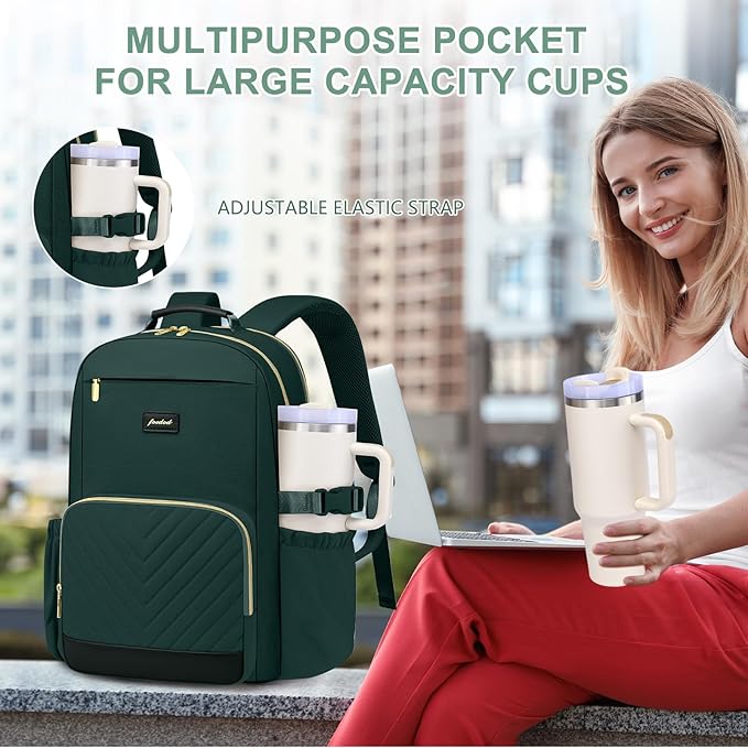 Focdod Laptop Backpack for Women Bookbag: 15.6 inch Work Backpacks with Pouch Pocket for Large Capacity Cup & USB Charger College Book Bag Travel Business Nurse Teacher Bookbags Anti-theft Back Pack