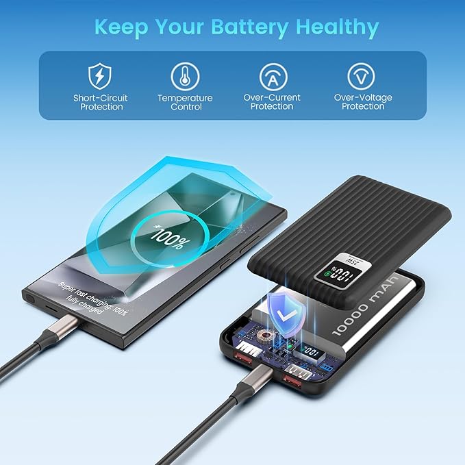 25W Super Fast Charging Portable Charger Power Bank with Built in Cable, 10000mAh Slim USB C Power Bank for Samsung Galaxy S26 Ultra/S26/S26+/S25 Ultra/S25/S24 Ultra/S24/S23 Ultra/S22 Ultra/Note 20