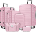 6 Piece Luggage Sets with Bags, Lightweight Expandable Checked Luggage Sets, Hardshell ABS Spinner Wheels Carry on Suitcase with TSA Lock, for Travel, Women Men (Pink, 18/20/24/28inch+2bags)