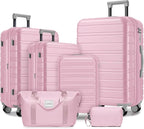 6 Piece Luggage Sets with Bags, Lightweight Expandable Checked Luggage Sets, Hardshell ABS Spinner Wheels Carry on Suitcase with TSA Lock, for Travel, Women Men (Pink, 18/20/24/28inch+2bags)