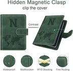 Personalized N Passport Holder Cover Initial Letter Travel Wallet RFID Blocking Passport Cover Credit Card Holder Case Passport Book Holders for Women and Men, Pine Green-N