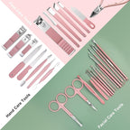 Women Manicure kit Professional sat Nail Set kit Pedicure Kit 30 in 1 Nail Clippers for Women Grooming Nail Care kit with Luxurious Travel Case Pink