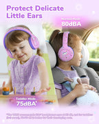 iClever BTH27 Toddler Headphones for 2+ Year Old-CPC Certified, 75/80dBA Safe Volume Limited, 74H Playtime, Bluetooth 5.4, BPA Free, Kids Bluetooth Headphones Aux Cord for Travel iPad, Purple