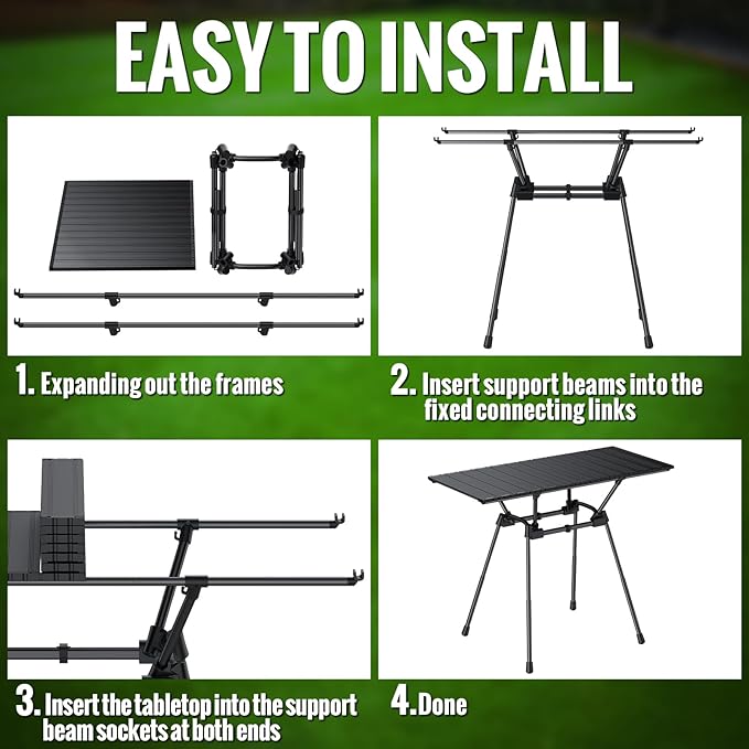 GARLLEN Folding Camping Table 176LBS Capacity, 4 Adjustable Height Roll-up Camping Table with Carrying Bag, Portable Aluminum Picnic Table for BBQ, Cooking, Outdoor, Tabletop 35" L x 16" W