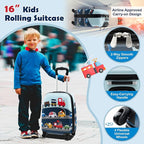 Goplus 5 Piece Kid’s Luggage Set, 16” Carry on Suitcase w/13” Backpack, Neck Pillow, Hardside Spinner Toddler Luggage, Travel Rolling Suitcase for Boys Girls Gifts (Blue, Car)