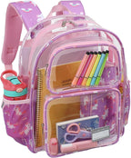 Bagseri Clear Backpack for Girls - 15 Inch Heavy Duty Kids Clear Bookbag for Kindergarten to Grade 2, Transparent School Bag with Reflective Strip, Fits Folders, Purple Unicorn