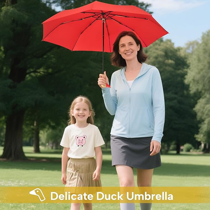 Compact Small Umbrellas for Rain&Sun, Cute Design Duck Head Umbrella for Girls Gifts, 8 Ribs Folding Umbrella with Wooden Handle