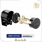 ETL Listed 90 Degree USA Canada Male Plug Nema 5-15P 3 Pole Angle DIY, 15A 125V USA 3Pin Right Angle AC , Nema 5-15P Angled Rewireable AC