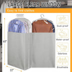MISSLO 10" Gusseted Garment Bags for Hanging Clothes 40" Clear Suit Bags for Closet Storage Suits Cover Coat Protector, 3 Packs, Grey