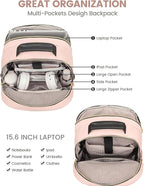 LOVEVOOK Laptop Backpack Purse for Women, Large Capacity Travel Business Computer Work Bag, Quilted Casual Nurse Backpack for Womens, Fit 15.6 Inch Laptop with USB Port, Nude