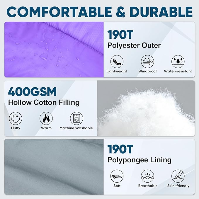 PTEROMY Sleeping Bags for Adults, Lightweight and Machine Washable, Water Resistant Backpacking Camping Sleeping Bag for Warm Cold Weather, Camping Essentials for Hiking Travel