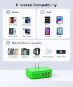 Fast Charger Block, GaN 6 Port USB C Charging Station Hub Cube, 100W Multiport Type C Wall Charger Power Strip Plug with PD 3.0+QC for iPhone 16 Pro Max 15 14 13 12 11 XR XS 8 7, Samsung, iPad, Table