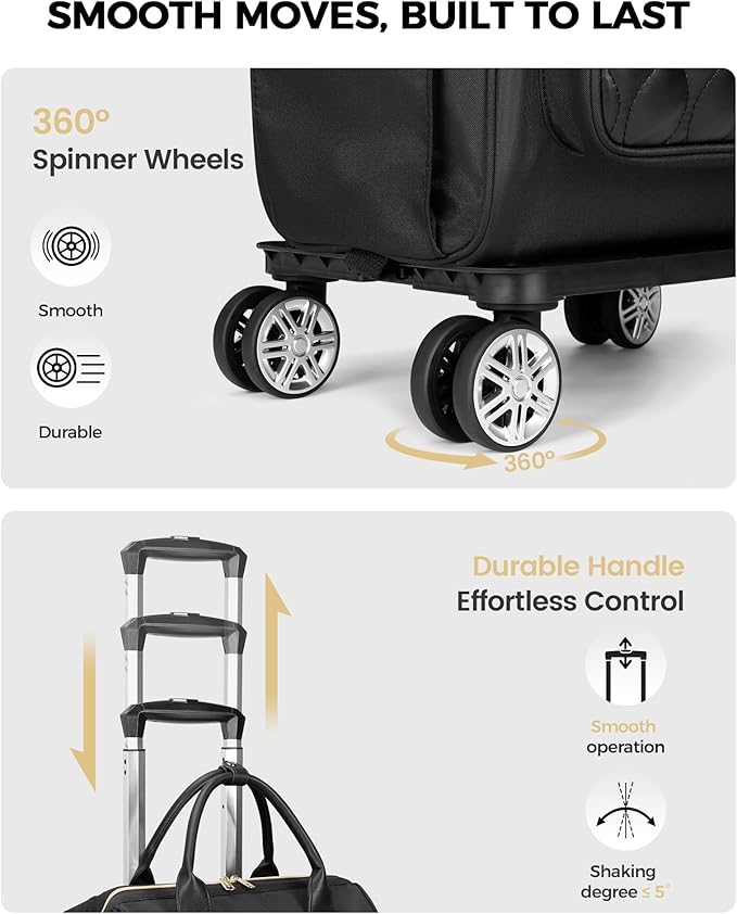 Ytonet Rolling Backpack for Women, 15.6 In Rolling Travel Backpack with 4 Spinner Wheels, Carry On Rolling Laptop Bag with Detachable Trolley, Stylish Wheeled Backpack for College Business Work, Black