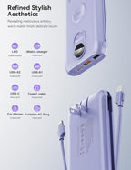 Portable Charger, 10000mAh 22.5W Power Bank Fast Charging with Wall Plug, Built-in Cables, LED Display, Compact Lightweight USB C Travel Battery Pack for iPhone 17/16, Android Cell Phone, Pad, iWatch