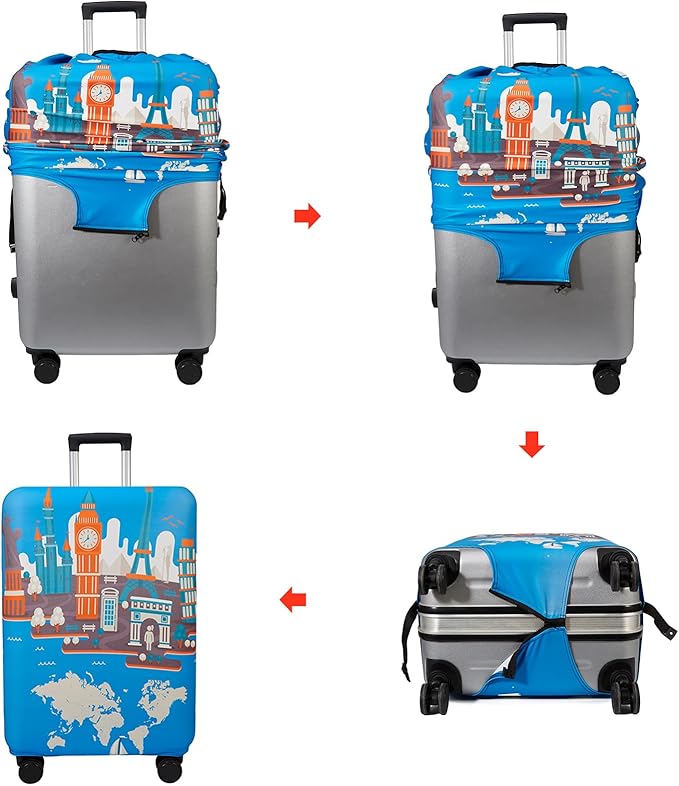WUJIAONIAO Travel Luggage Cover Baggage Suitcase Cover Protector Skins 18-32 Inch (Eiffel Tower, M (for 22-24 inch luggage))