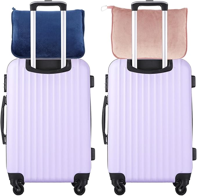 Travel Blanket, 2 in 1 Soft Flannel Airplane Blanket Warm Travel Blanket Pillow with Luggage Strap and Buckle, Portable Compact Flight Blanket for Cars Airplanes Camping 63x39 Inch (Pink)