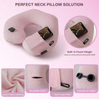 Keemall Inflatable Neck Pillow, Premium Pink U-Shaped Travel Pillow with Soft Washable Cover, Compact Portable Airplane Travel Essentials for Flight, Car and Office, Ideal Travel Gift for Women