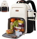 LOVEVOOK Lunch Backpack with Lunch Compartment,17 Inch Laptop Work Travel Insulated Cooler Backpack,Waterproof College Teacher Lunch Bag Box with Tumbler Holder,Gifts for Men Women,Beige-Black-Brown