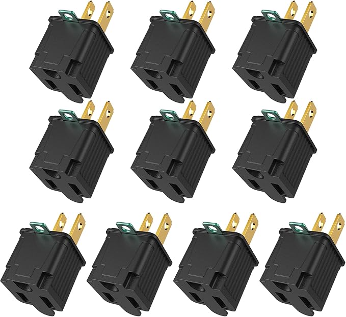 PLUGTUL 2 Prong to 3 Prong Outlet Adapter, Polarized Grounded Outlet Converter, Wall Outlet Plug for Household, Workshops, ETL Listed, 10-Pack, Black