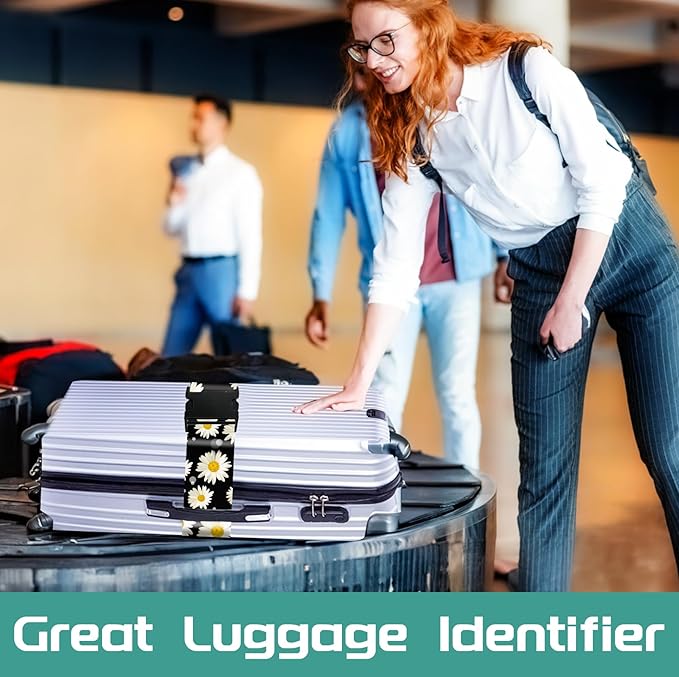 Slohif Luggage Straps for Suitcases Travel Belt Accessories Luggage Connector Identifiers 2 Pack Over Handle with Buckle Unique Nylon Adjustable Strap for Sleeping Bag Car Seat Daisy