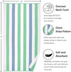 Bornbay Cotton Oversized Beach Towel - Extra Large 40"X70" Big Cute Thick Pool Towel, XL Stitch Beach Towels Striped Mint Green Swimming Towel for Adults Mens Women