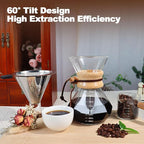 Pour Over Coffee Maker 1000ml 33.8oz Glass Drip Coffee Maker with 304 Stainless Steel Filter High Borosilicate Glass Duckbill Spout Solid Wood Handle Pour Over Coffee Dripper for Daily Brewing