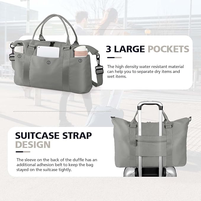 Travel Duffle Bag, Waterproof Weekender Bag Carry On Tote Bags for Women, Travel Essentials Sport Gym Bag for Men, Hospital Bag for Labor and Delivery, Overnight Bag Luggage Bag with Trolley Sleeve