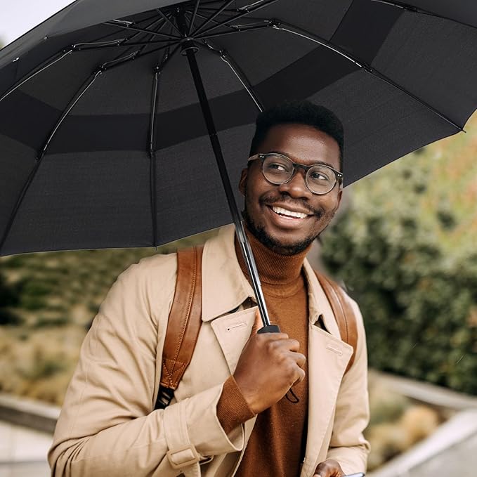 Umbrella Reverse Folding Umbrella Windproof Travel Umbrellas for Rain - Easy Auto Open Close, Durable & Compact Umbrella, Strong Fiberglass Frame, Waterproof Canopy - Backpack, Purse, Portable Umbrella for Travel